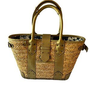 Vintage J.Crew Straw Bag with Gold Accents
